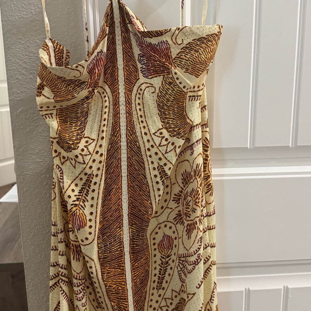 Anthropologie Cream and Brown Backless Dress